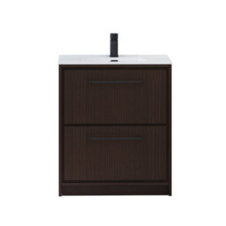 Royal Bathrooms Livora 700mm Walnut Woodgrain Floor Standing Bathroom Vanity Unit 2 Drawer With Ceramic Basin & Matt Black Handle - thumbnail 5