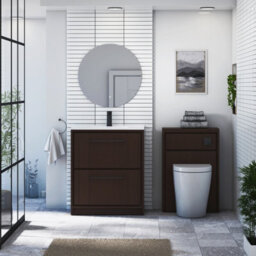 Royal Bathrooms Livora 700mm Walnut Woodgrain Floor Standing Bathroom Vanity Unit 2 Drawer With Ceramic Basin & Matt Black Handle - thumbnail 3