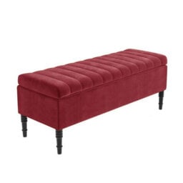 150Cm Paris Striped Ottoman Storage Bench- Plush Velvet Shoe Bench - Claret Red Upholstery Footstool With Storage - thumbnail 4