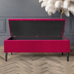 150Cm Paris Striped Ottoman Storage Bench- Plush Velvet Shoe Bench - Claret Red Upholstery Footstool With Storage - thumbnail 2
