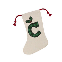 Purely Home Green Tartan Alphabet Letter C Stocking - Novelty Initial Xmas Gift Linen-Style With Red Drawstring Ties - thumbnail 2