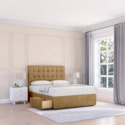 "Sloomy 3Ft Alabama Divan Bed Base Mink Plush ,2 Drawers & 54"" Floor Standing Headboard - Single"