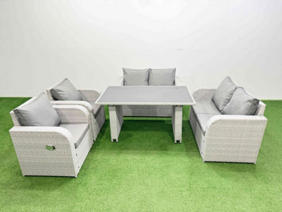 Fimous Outdoor Pe Rattan Sofa Reclining Chair Set Patio Garden Furniture Sets With Cushions Light Grey 5 Pieces - image 1