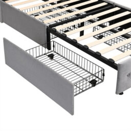 Abrihome 3Ft Single Upholstered Bed 90X190Cm, With 4 Drawers And Lamp, 3 Usb Port+1 Type C, Durable And Sturdy, Velvet, Grey - thumbnail 9