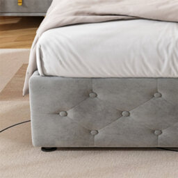 Abrihome 3Ft Single Upholstered Bed 90X190Cm, With 4 Drawers And Lamp, 3 Usb Port+1 Type C, Durable And Sturdy, Velvet, Grey - thumbnail 7