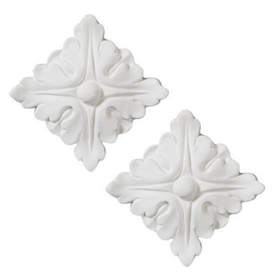 Yes-Online Pack Of 2 Decorative Square Ceiling Roses Classic Ornate Polyurethane 100mm - image 1