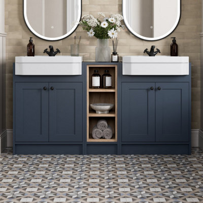 Aveli 1540mm Traditional Double Vanity Basin Unit & Shelving Bathroom Furniture Blue - image 1