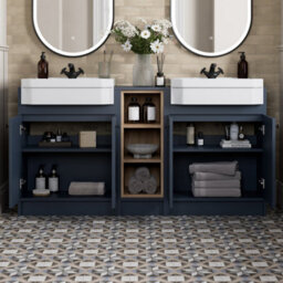 Affine 1540mm Traditional Double Vanity Basin Unit & Shelving Bathroom Furniture Blue - thumbnail 2