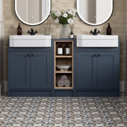 Affine 1540mm Traditional Double Vanity Basin Unit & Shelving Bathroom Furniture Blue