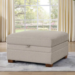 Xample Thomasville Tisdale Taupe Fabric Storage Ottoman, Pocket Coil Cushion, Solid Wood Legs, Modular Seating, Living Room Footstool - thumbnail 1