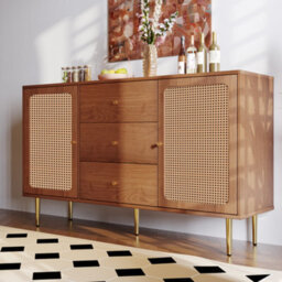 Btm Rattan Sideboard Cabinet, 2 Doors & 3 Drawers, Adjustable Shelf, Walnut 150X40X90Cm - thumbnail 8