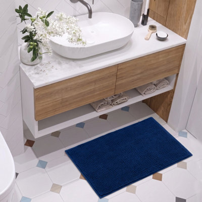 Moonlight Bedding Plush Chenille Bathroom Floor Mat Non-Slip Quick-Dry Absorbent Bathroom & Doorway Shower Rug Navy 40X60 Cm - image 1