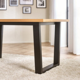 Furniturebox Uk 6 Seater Wood Dining Table - Cotswold Black And Oak Veneer Farmhouse Table - Oak Herringbone Veneer Tabletop - thumbnail 9