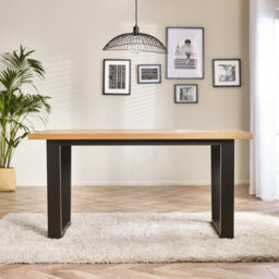 Furniturebox Uk 6 Seater Wood Dining Table - Cotswold Black And Oak Veneer Farmhouse Table - Oak Herringbone Veneer Tabletop - thumbnail 6