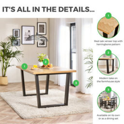 Furniturebox Uk 6 Seater Wood Dining Table - Cotswold Black And Oak Veneer Farmhouse Table - Oak Herringbone Veneer Tabletop - thumbnail 2