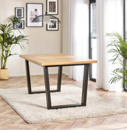 Furniturebox Uk 6 Seater Wood Dining Table - Cotswold Black And Oak Veneer Farmhouse Table - Oak Herringbone Veneer Tabletop - thumbnail 4