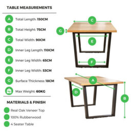 Furniturebox Uk 6 Seater Wood Dining Table - Cotswold Black And Oak Veneer Farmhouse Table - Oak Herringbone Veneer Tabletop - thumbnail 3