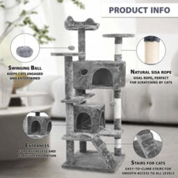 Crystals 138Cm Light Grey Large Cat Tree Tower Large Activity Centre With Scratching Post & Climbing Playhouse - thumbnail 4