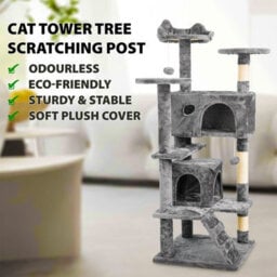 Crystals 138Cm Light Grey Large Cat Tree Tower Large Activity Centre With Scratching Post & Climbing Playhouse - thumbnail 7