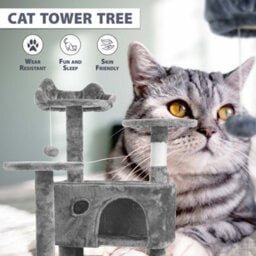 Crystals 138Cm Light Grey Large Cat Tree Tower Large Activity Centre With Scratching Post & Climbing Playhouse - thumbnail 6