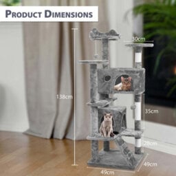 Crystals 138Cm Light Grey Large Cat Tree Tower Large Activity Centre With Scratching Post & Climbing Playhouse - thumbnail 2