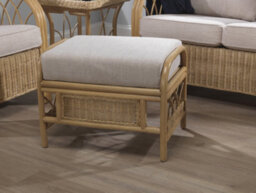 Desser Viola Light Oak Natural Rattan Footstool Real Cane Indoor Cushioned Footrest With Uk Sewn Cushion In Biscuit Fabric - thumbnail 3