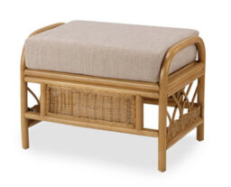 Desser Viola Light Oak Natural Rattan Footstool Real Cane Indoor Cushioned Footrest With Uk Sewn Cushion In Biscuit Fabric