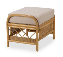Desser Viola Light Oak Natural Rattan Footstool Real Cane Indoor Cushioned Footrest With Uk Sewn Cushion In Biscuit Fabric - thumbnail 2