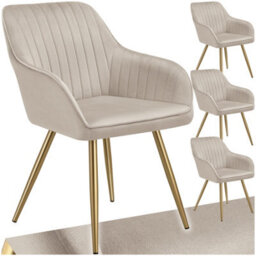 Tectake Set Of 4 Dining Chair Marilyn - Quilted Velvet, Continuous Backrest, Gold Steel Legs  - Taupe/gold