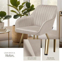 Tectake Set Of 4 Dining Chair Marilyn - Quilted Velvet, Continuous Backrest, Gold Steel Legs  - Taupe/gold - thumbnail 4