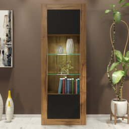 Creative Furniture Illume Display Cabinet 170Cm - Dark Oak & Black Matt Doors And Led Lights - thumbnail 1