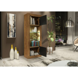 Creative Furniture Illume Display Cabinet 170Cm - Dark Oak & Black Matt Doors And Led Lights - thumbnail 6