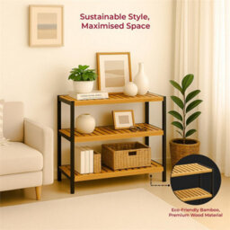 Natural Bamboo Sheleves And Black Frame 3 Tier Shoe Rack Bamboo Wooden Shoe Storage Shelf Holds 12 Pairs  Compact - thumbnail 5