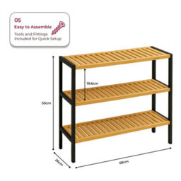 Natural Bamboo Sheleves And Black Frame 3 Tier Shoe Rack Bamboo Wooden Shoe Storage Shelf Holds 12 Pairs  Compact - thumbnail 2