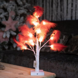 Shatchi 2Pcs 55Cm Red Feather Tree Table Lamp Warm White Leds Lighted Pampas Tree - Battery-Operated Decorative - thumbnail 4