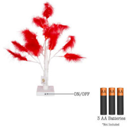Shatchi 2Pcs 55Cm Red Feather Tree Table Lamp Warm White Leds Lighted Pampas Tree - Battery-Operated Decorative - thumbnail 3