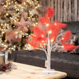 Shatchi 2Pcs 55Cm Red Feather Tree Table Lamp Warm White Leds Lighted Pampas Tree - Battery-Operated Decorative - thumbnail 5