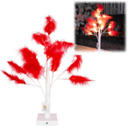 Shatchi 2Pcs 55Cm Red Feather Tree Table Lamp Warm White Leds Lighted Pampas Tree - Battery-Operated Decorative - thumbnail 1