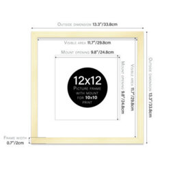 "12X12"" Gold Picture Frame - 12X12"" Square Frame With 10X10"" Mount For 12X12""/10X10"" Pictures Art Deco Style Room Decor, 1 Pack" - thumbnail 2