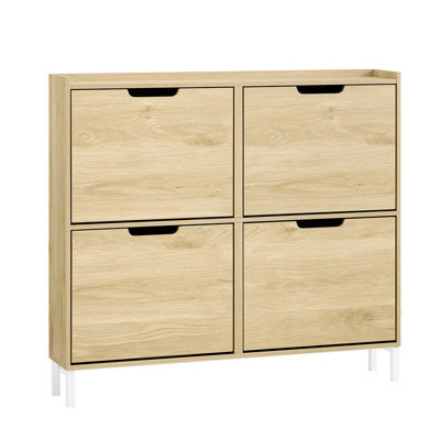 Sobuy Fsr100-N, Slim Wooden Storage Cupboard Shoe Rack Shoe Cabinet With 4 Flip Drawers, Natural - image 1