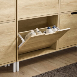 Sobuy Fsr100-N, Slim Wooden Storage Cupboard Shoe Rack Shoe Cabinet With 4 Flip Drawers, Natural - thumbnail 4