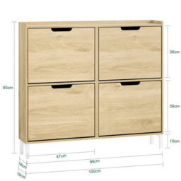 Sobuy Fsr100-N, Slim Wooden Storage Cupboard Shoe Rack Shoe Cabinet With 4 Flip Drawers, Natural - thumbnail 3