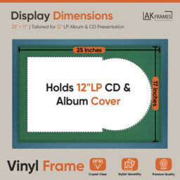 "AK Frames 25X17"" Navy Blue Modern Vinyl Record Frame With Emerald Mount For 12 Inch Lp Cover & Disc - Overlapped Design" - thumbnail 2