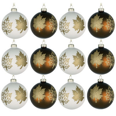 Shatchi Christmas Glass Baubles 12Pcs Set - 8Cm Red Maple Leaves Design For Festive Tree Decorations - image 1