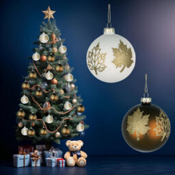 Shatchi Christmas Glass Baubles 12Pcs Set - 8Cm Red Maple Leaves Design For Festive Tree Decorations - thumbnail 4