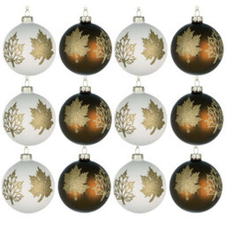 Shatchi Christmas Glass Baubles 12Pcs Set - 8Cm Red Maple Leaves Design For Festive Tree Decorations - thumbnail 1