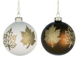 Shatchi Christmas Glass Baubles 12Pcs Set - 8Cm Red Maple Leaves Design For Festive Tree Decorations - thumbnail 5