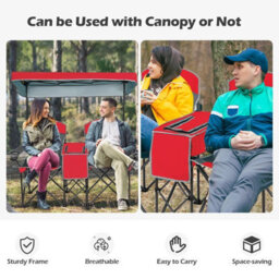 Costway Double Sunshade Folding Chairs 2-Person Camping Fishing Chairs-Red - thumbnail 3