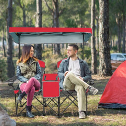 Costway Double Sunshade Folding Chairs 2-Person Camping Fishing Chairs-Red - thumbnail 9
