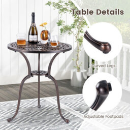 Costway 61 Cm Round Dining Table Patio Cast Aluminum Table W/ 5 Cm Umbrella Hole - thumbnail 9